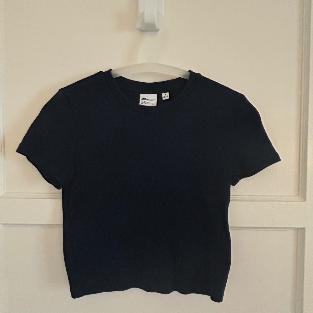 Aritzia HomeStretch Rib Crew Waist T-Shirt Small Navy